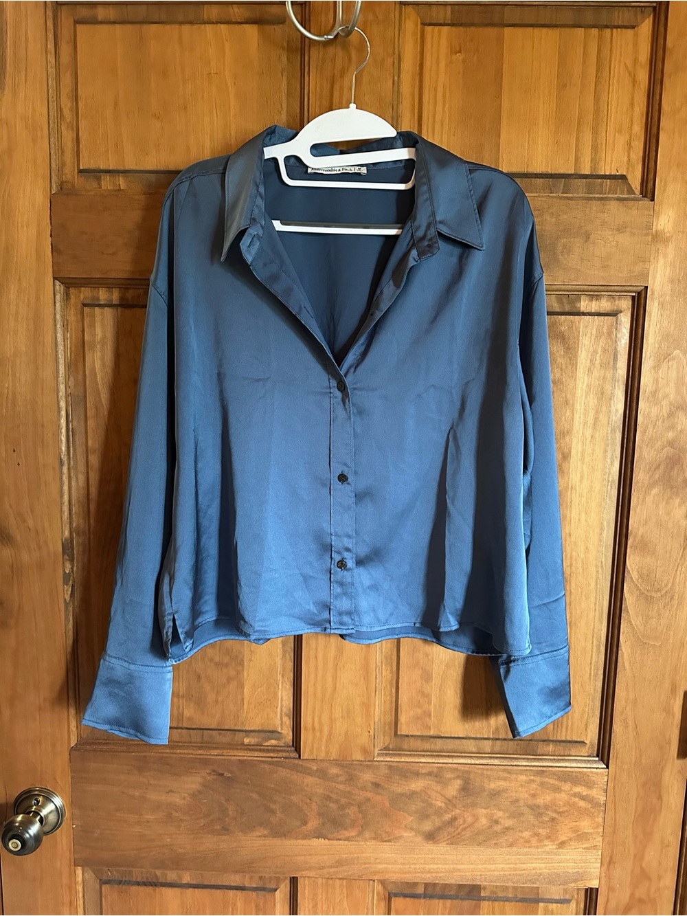 Abercrombie & Fitch Satin Button-Down Shirt in Slate Blue